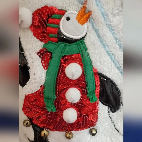 United States Christmas Sweater Penguins Trees Sequins Long Snow Presents XXL - Picture 7 of 9